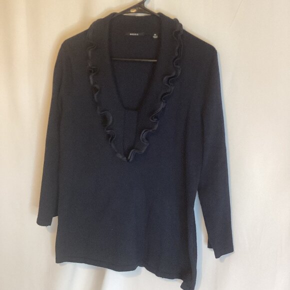 Mosca Black Ruffled Pullover – 3/4 Sleeve – Supersoft Knit – Size XL - Picture 1 of 10